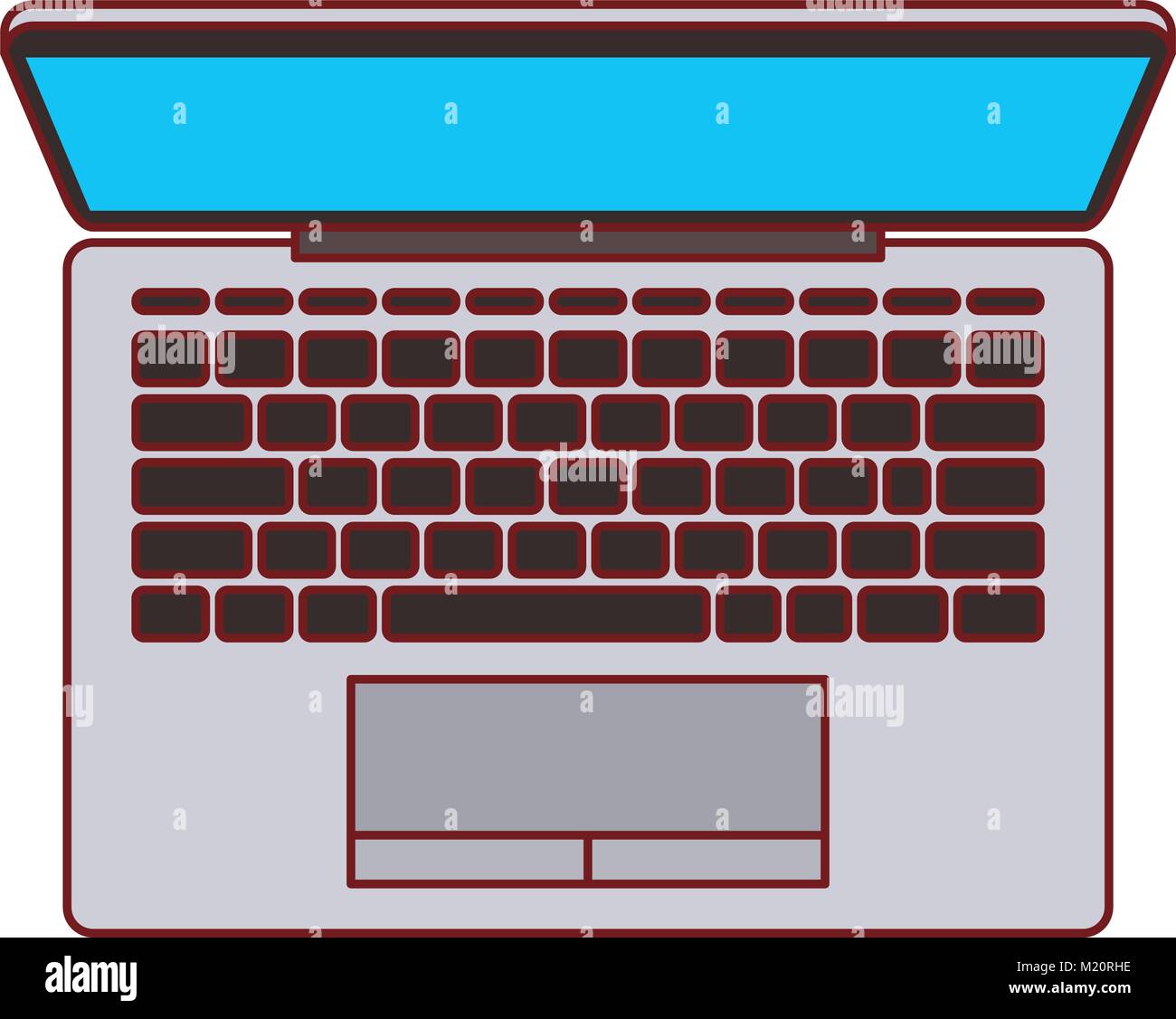 laptop computer on top view in colorful silhouette with thin red ...
