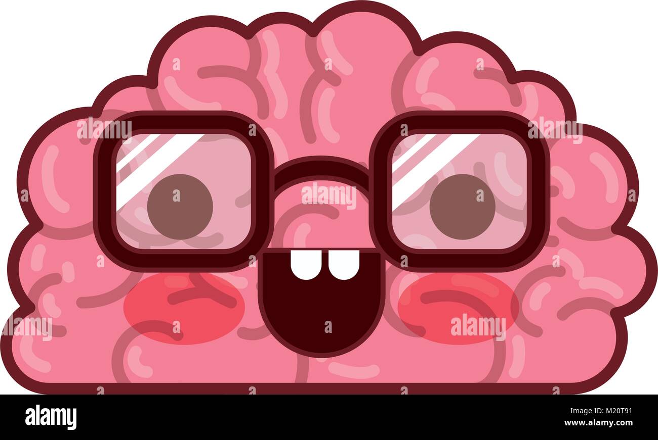 brain character with glasses and happy expression in colorful ...