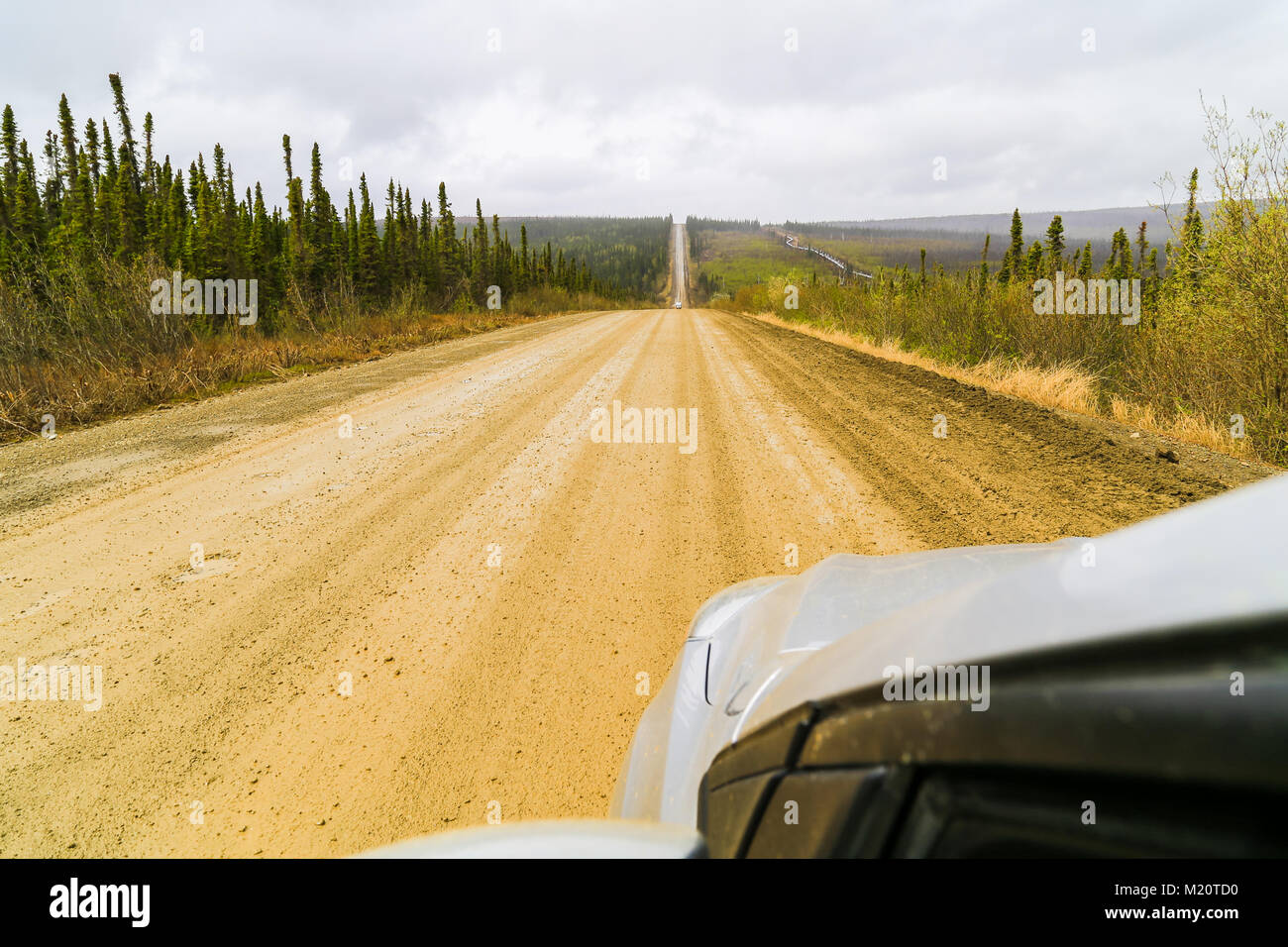The Dalton Highway between Yukon River and Fairbanks in Alaska. The