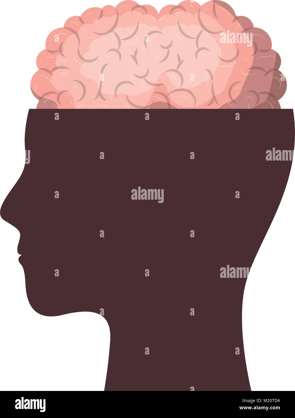 human face brown silhouette with brain exposed in colorful silhouette Stock Vector