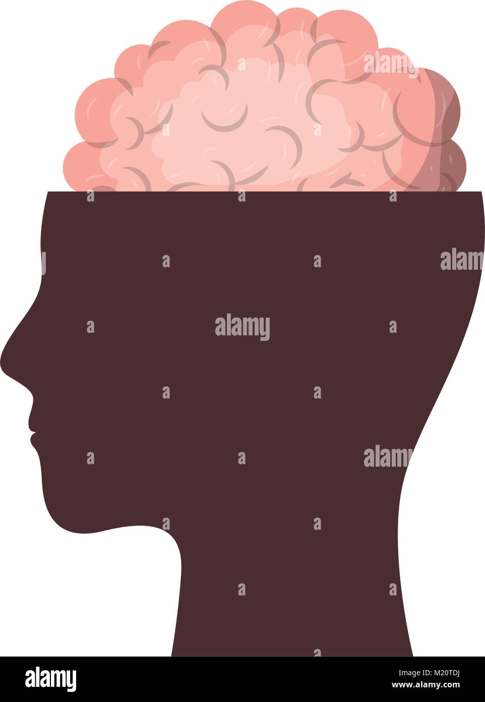 human face brown silhouette with brain exposed in colorful silhouette Stock Vector