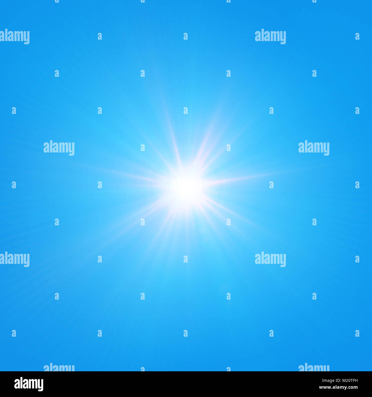 Shining sun in a clear blue sky, in summer or spring season Stock Photo