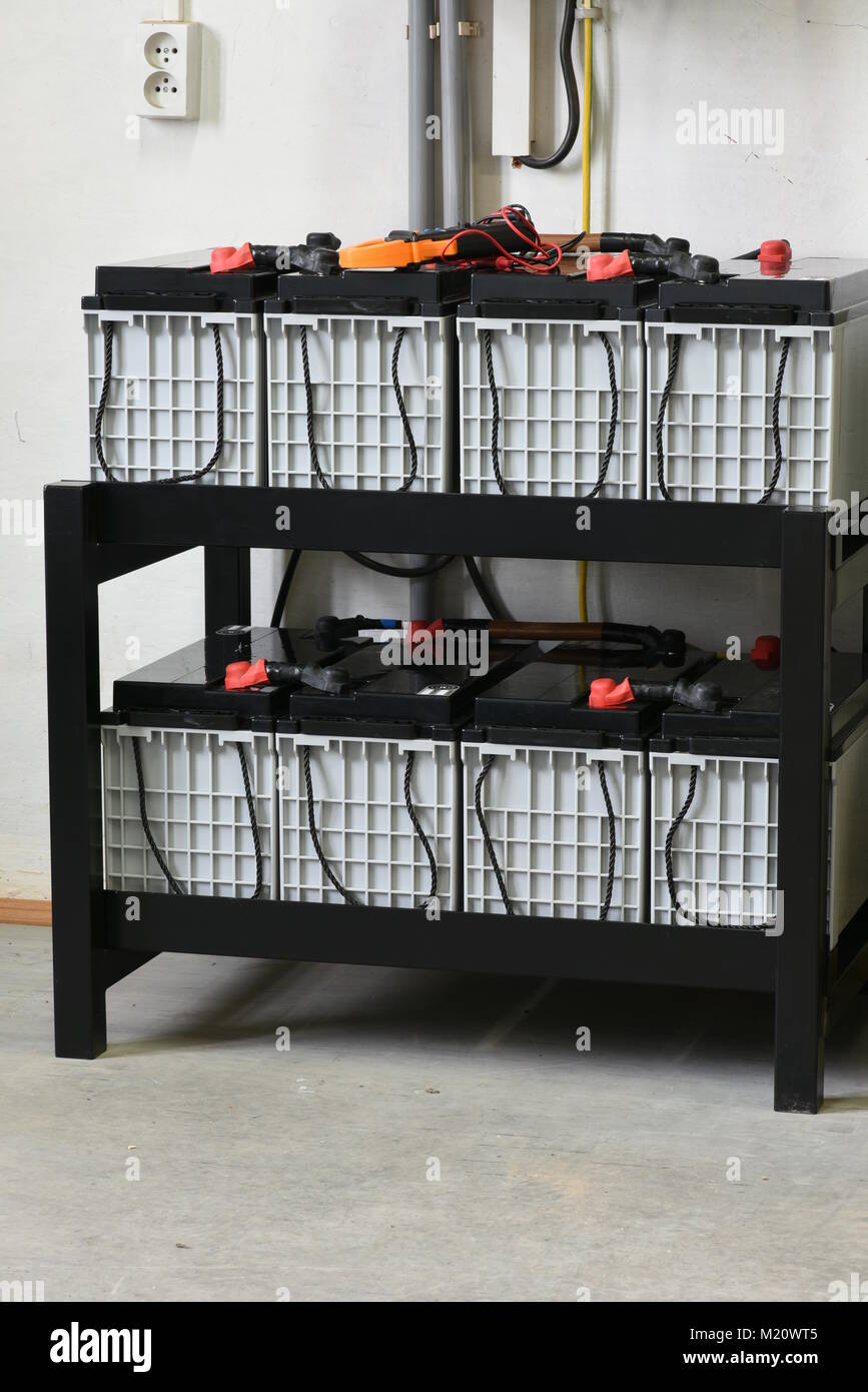Batteries string power supply backup for telecom systems Stock Photo
