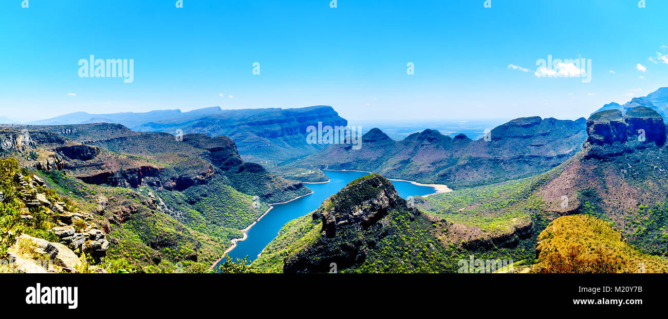 View of the highveld and the Blyde River Dam in the Blyde River Canyon Reserve, along the Panorama Route in Mpumalanga Province of South Africa Stock Photo