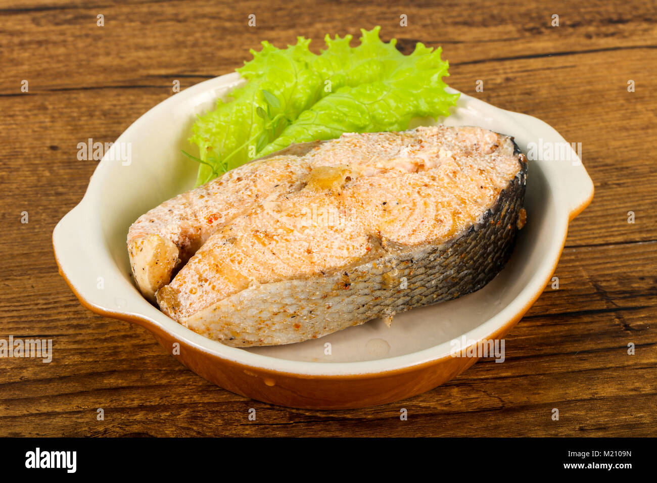 Steamed salmon with thyme Stock Photo Alamy