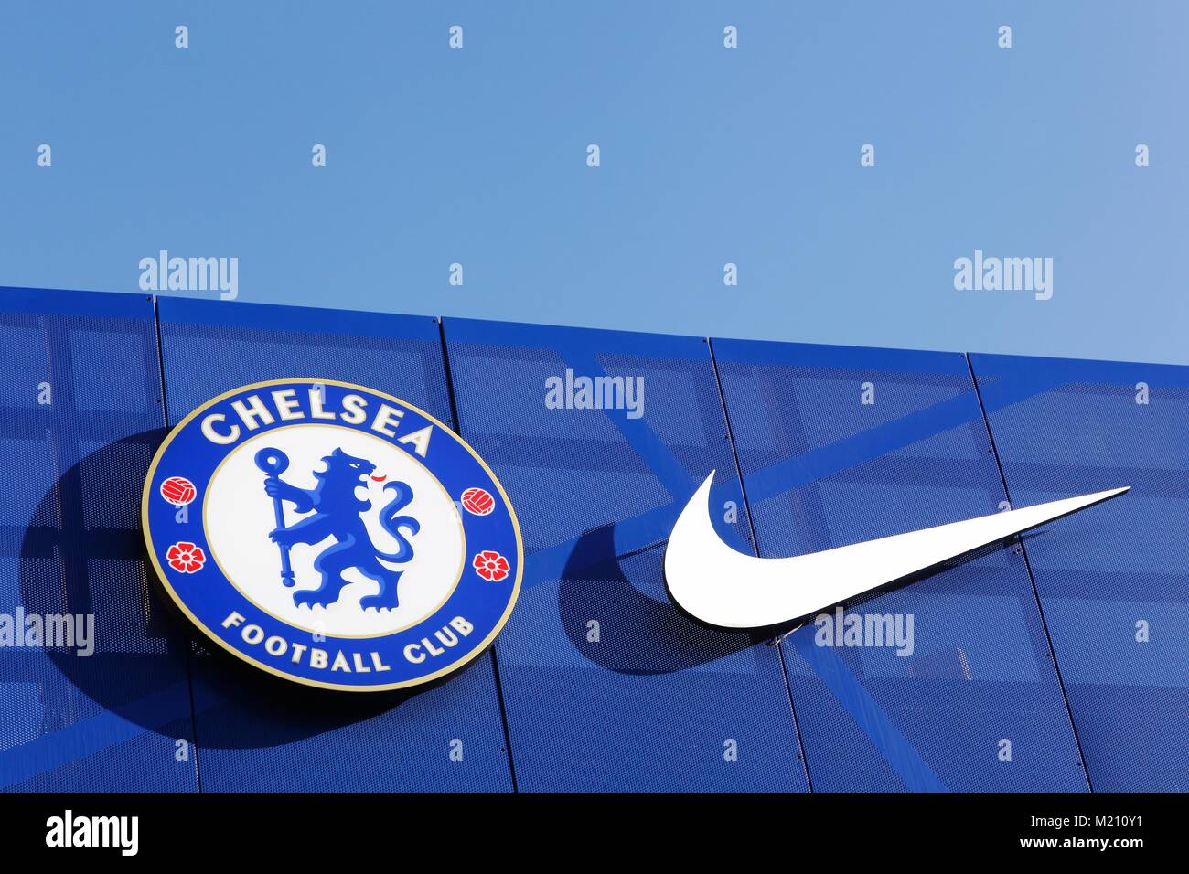 London, United Kingdom - February 1, 2018: Chelsea football club and Nike  logo on a wall at Stamford Bridge stadium Stock Photo - Alamy