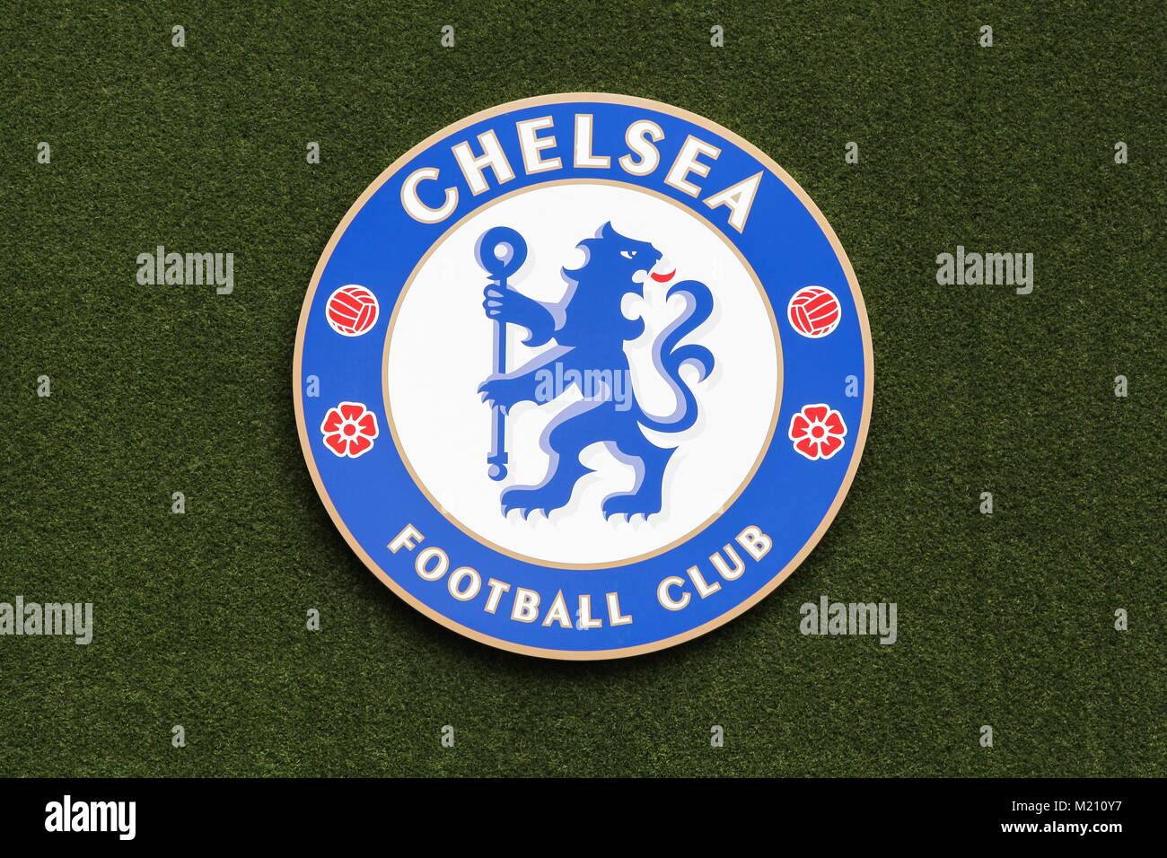 September 12, 2021, London, United Kingdom. The emblem of the Chelsea F.C.  football club on the background of a modern stadium Stock Photo - Alamy