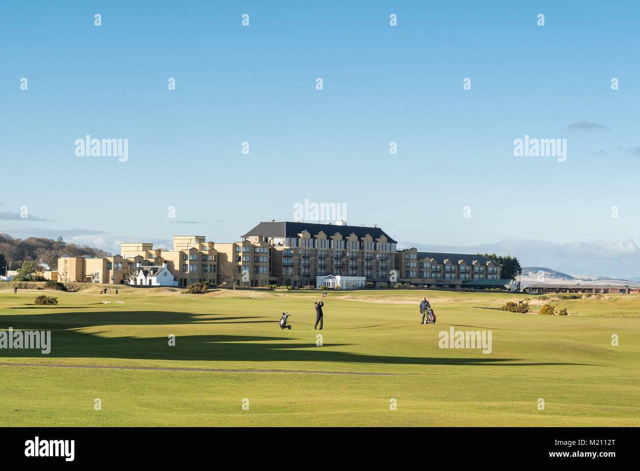 St Andrews Old Course and Old Course Hotel in winter, Scotland, UK Stock Photo