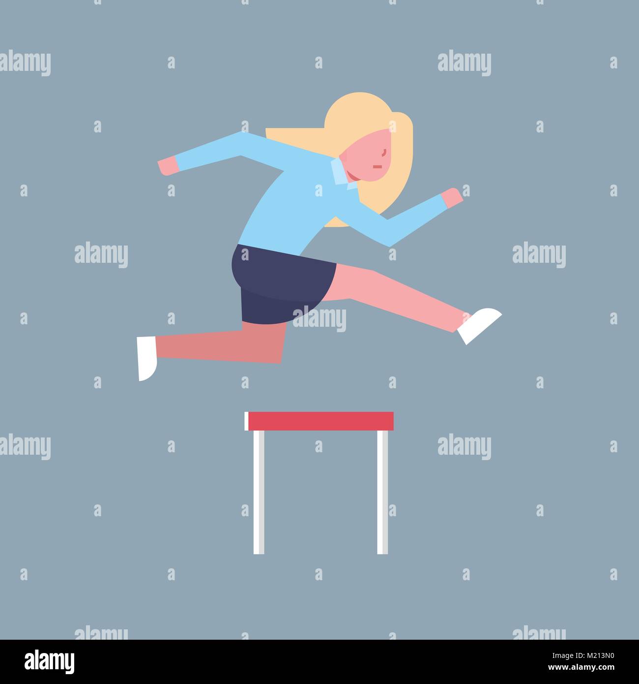 Business Woman Jumping Over Obstacle Successful Office Worker Character ...