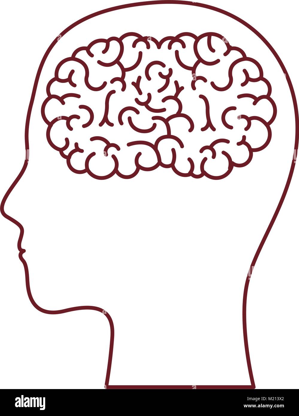 human face brown silhouette with brain inside in dark red contour Stock ...