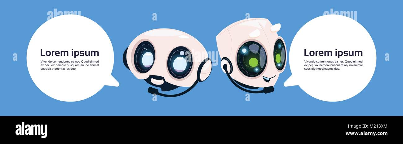 Robot Chatter Bot Or Chatbot On Blue Background With Copy Space Stock ...
