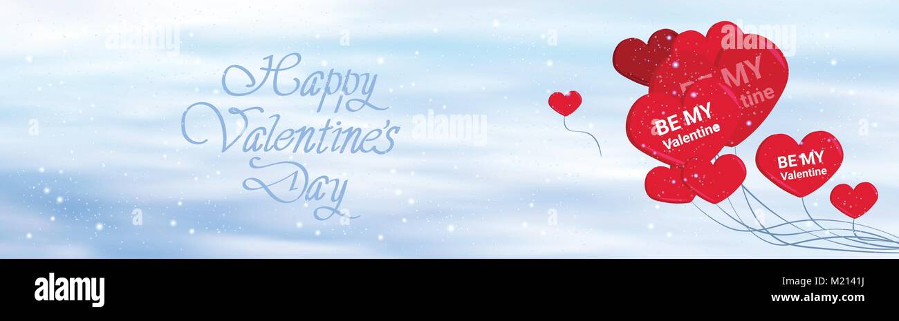 Happy Valentines Day Horizontal Banner With Calligraphic Lettering And ...