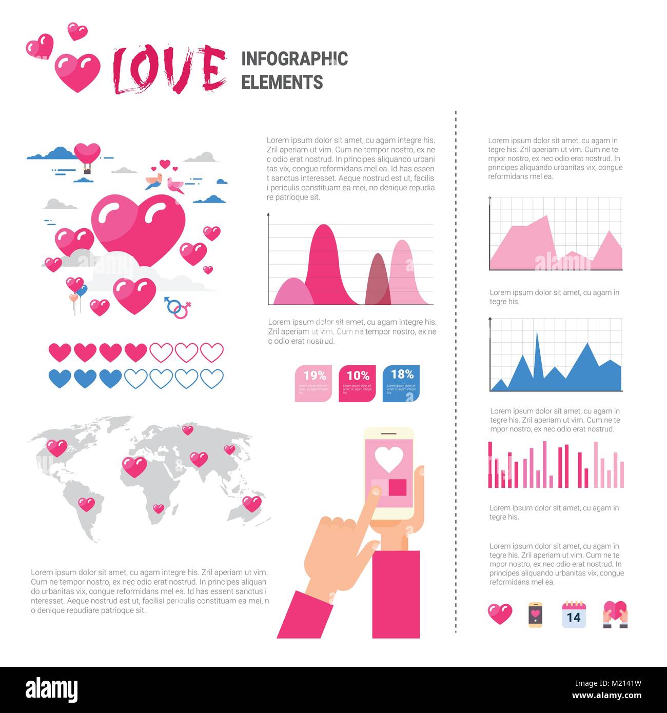 Love Icons And Elements Over Infographic Template Background, Valentine ...