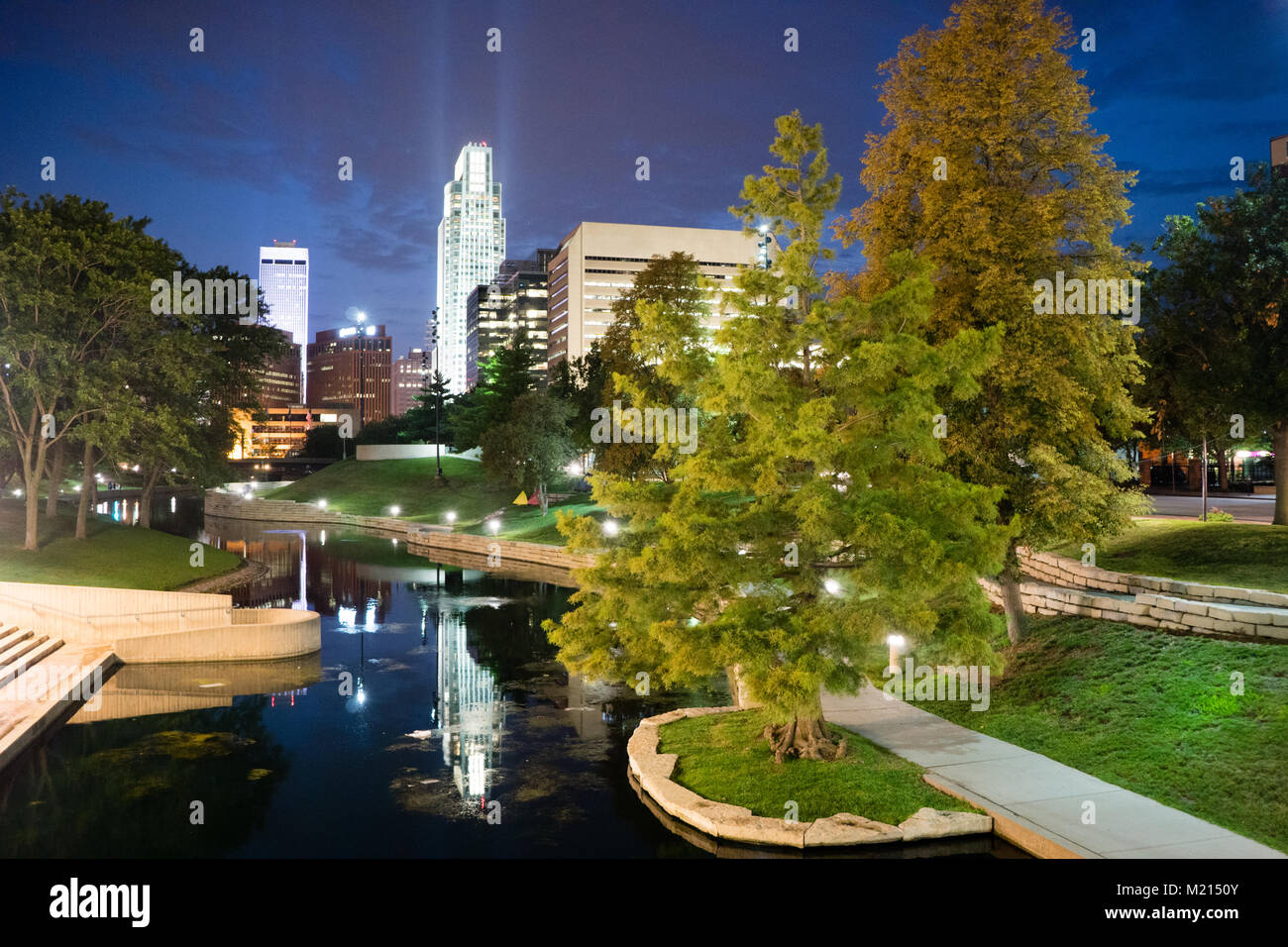 City features park waterfront downtown city skyline Omaha Nebraska Stock Photo