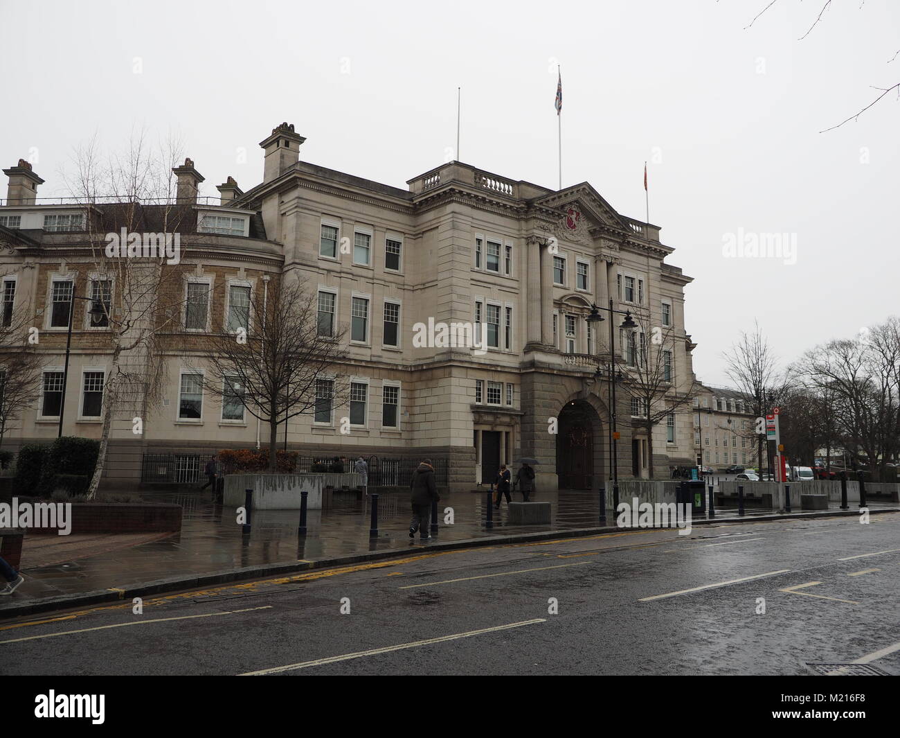 Maidstone, Kent, UK. 3rd Feb, 2018. UK Weather: a cold and wet day with persistent rain. County Hall - headquarters of Kent County Council. Credit: James Bell/Alamy Live News Stock Photo