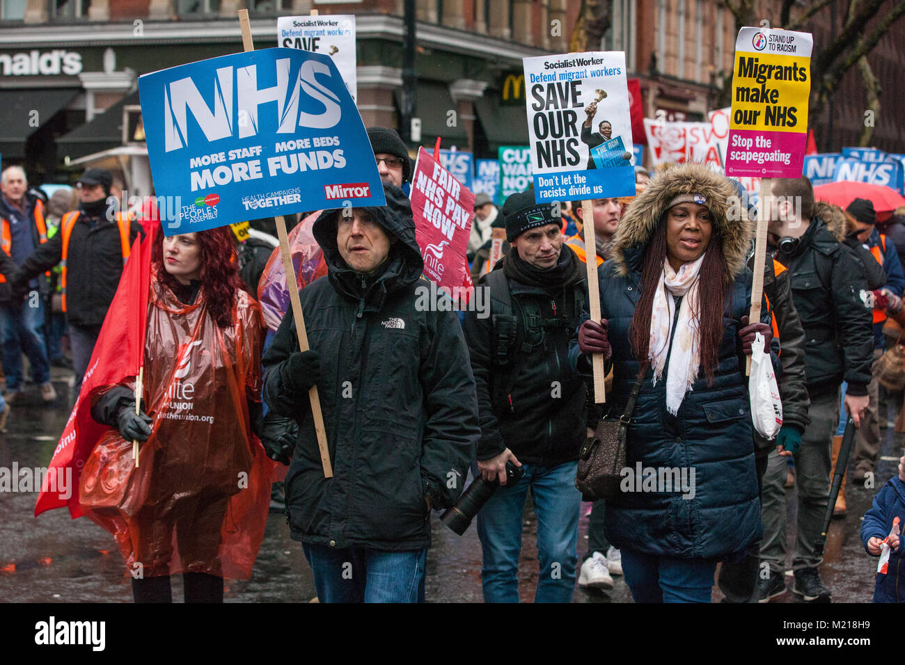 London, UK. 3rd February, 2018. Writer, comedian and broadcaster Jeremy Hardy joins supporters of the NHS taking part in an emergency demonstration for the NHS organised by the People’s Assembly and Health Campaigns Together. Credit: Mark Kerrison/Alamy Live News Stock Photo