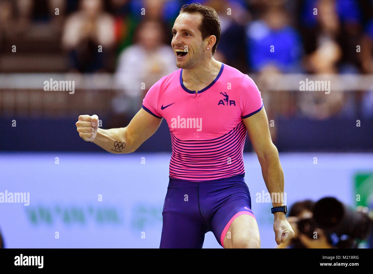 Pole Vaulter Renaud Lavillenie Of France Celebrates At The Indoor Stock Photo Alamy