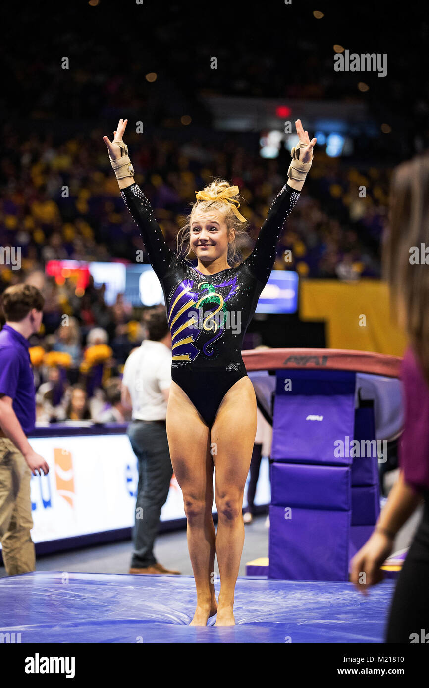 Baton Rouge, LA, USA. 2nd Feb, 2018. LSU gymnast Sarah Edwards performs on vault during the meet between LSU and Kentucky at Pete Maravich Assembly Center in Baton Rouge, LA. Stephen Lew/CSM/Alamy Live News Stock Photo
