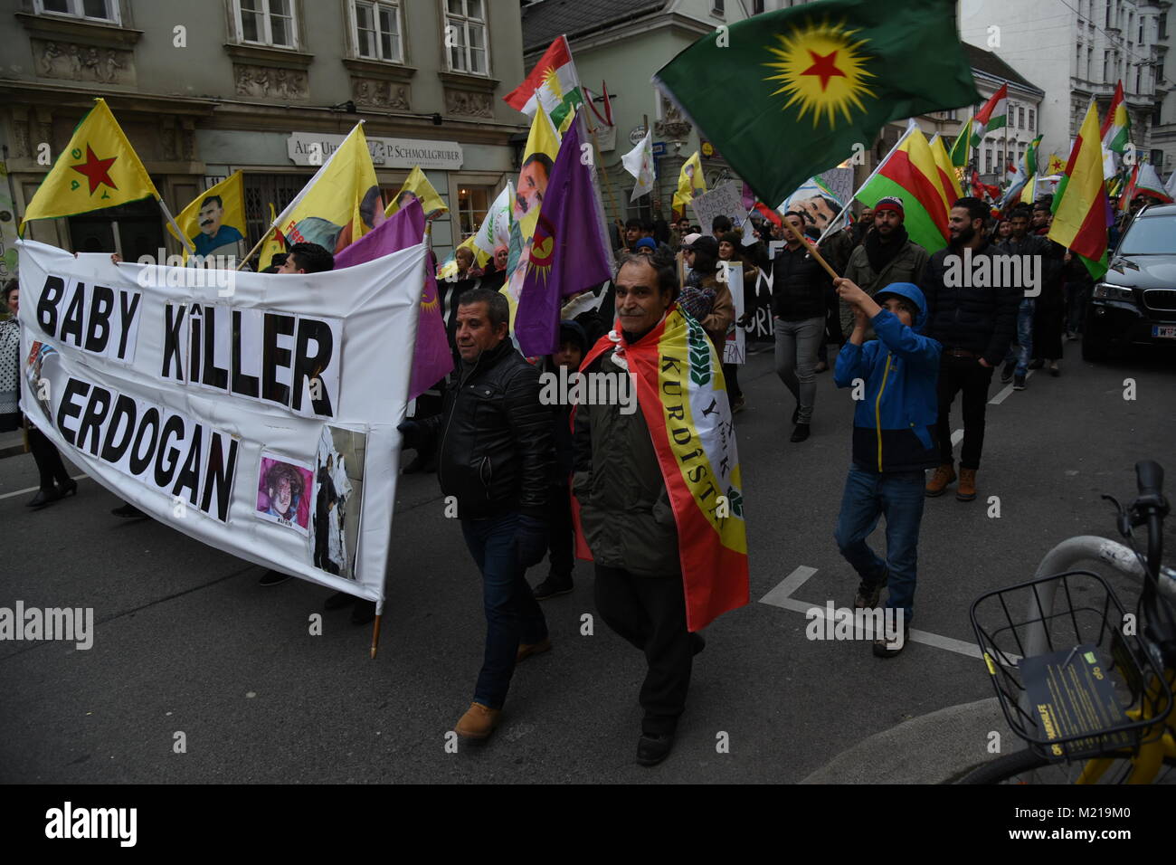 Thousands rally in solidarity with Afrin in Vienna, Austria Stock Photo