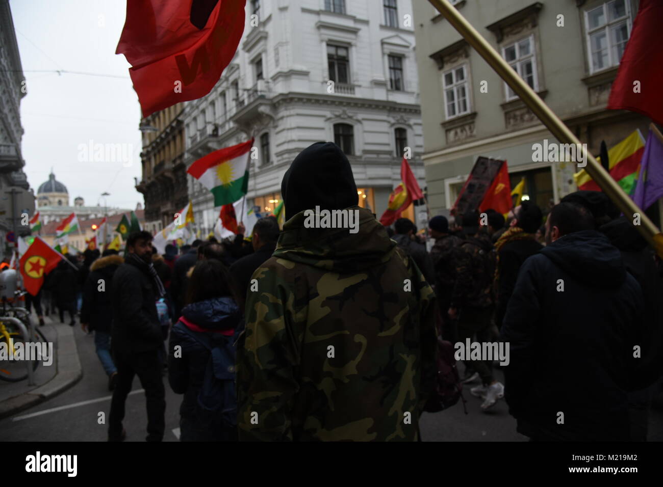 Thousands rally in solidarity with Afrin in Vienna, Austria Stock Photo