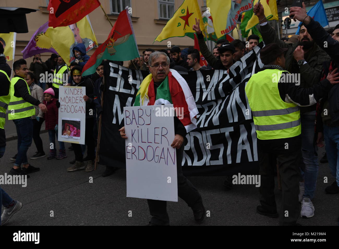 Thousands rally in solidarity with Afrin in Vienna, Austria Stock Photo