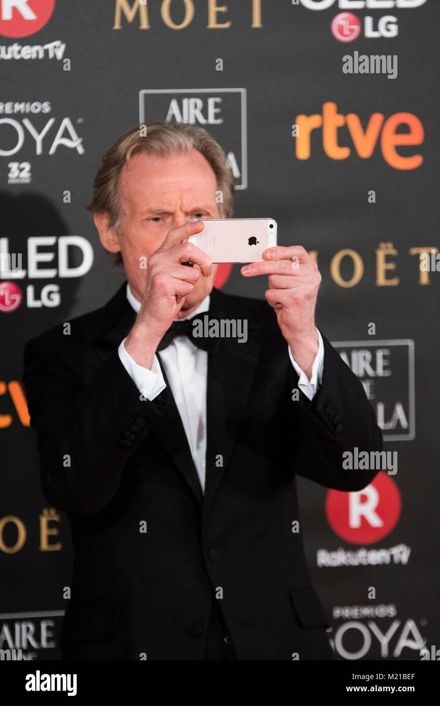 Madrid, Spain. 3rd British actor Bill Nighy and nomine for Secundary actor February, 2018. during the red carpet of Spanish Film Awards 'Goya' on February 3, 2018 in Madrid, Spain. ©David Gato/Alamy Live News Stock Photo