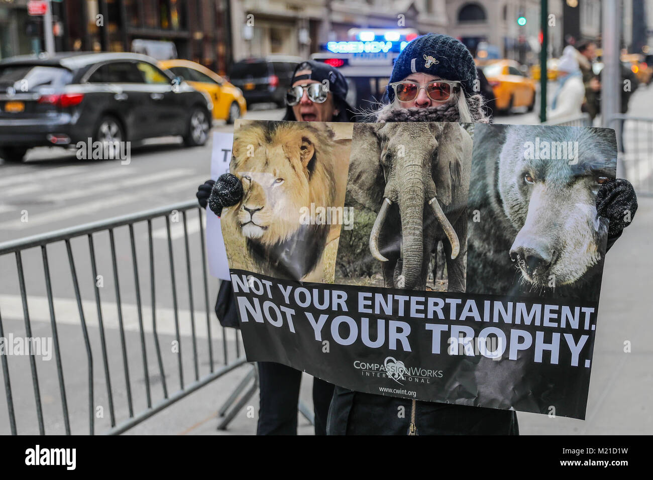 New York animal rights followers will march from Eric Trump's apartment in Central Park South to Trump Tower as part of the World Trophy against Trophy Hunting and in support of African wildlife protection. NYCLASS recently sent a letter to Lara Trump, who stood as an animal advocate, urging her to urge her husband Eric Trump and brother-in-law Donald Trump Jr. to stop hunting for the trophy. The act takes place in Manhattan New York this Saturday, 03.  (Photo: William Volcov) Credit: Brazil Photo Press/Alamy Live News Stock Photo