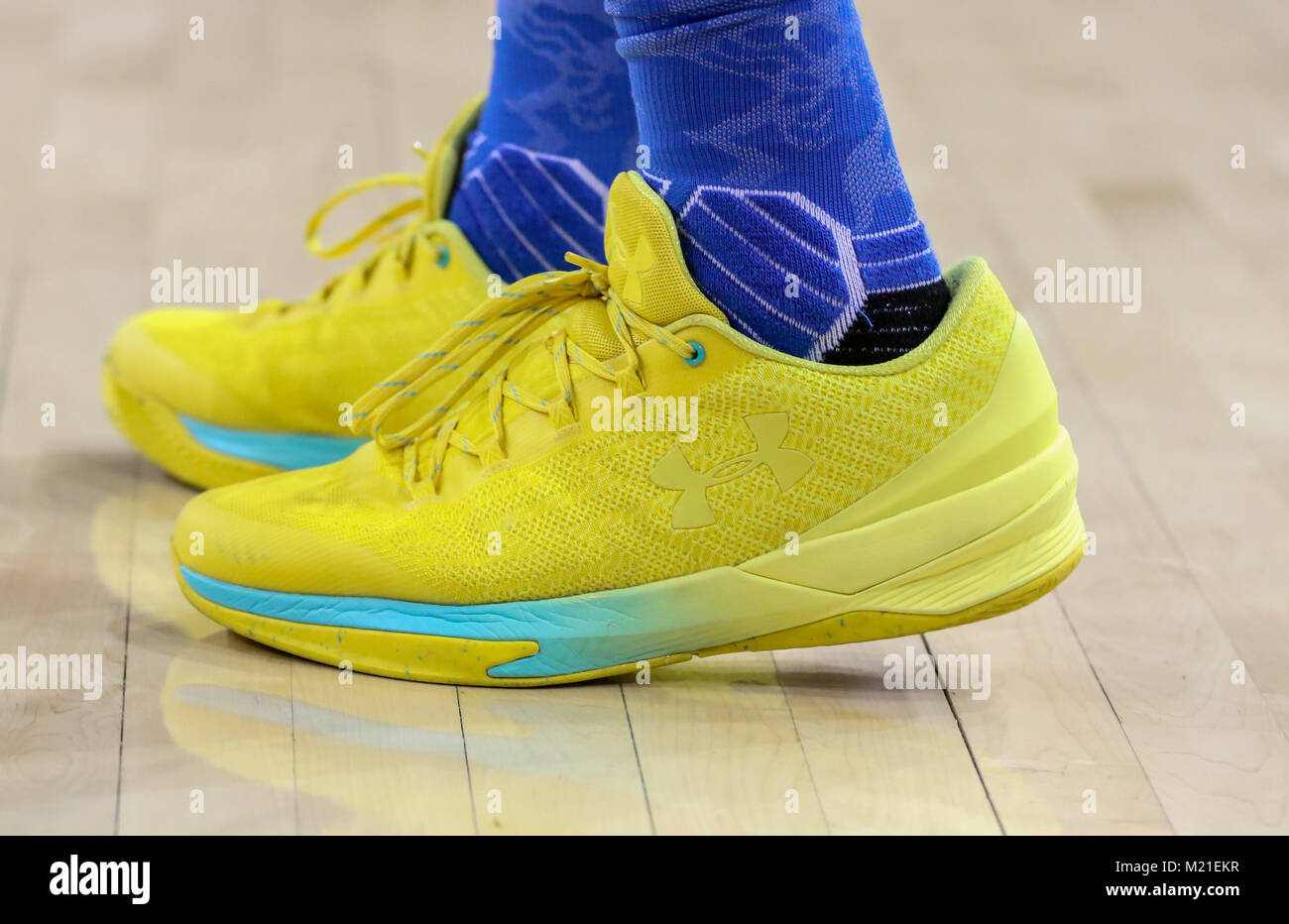 Westwood, CA. 3rd Feb, 2018. UCLA Bruins guard Aaron Holiday (3) shoes  during the USC Trojans vs UCLA Bruins at Pauley Pavilion on February 3,  2018. (Photo by Jevone Moore) Credit: csm/Alamy