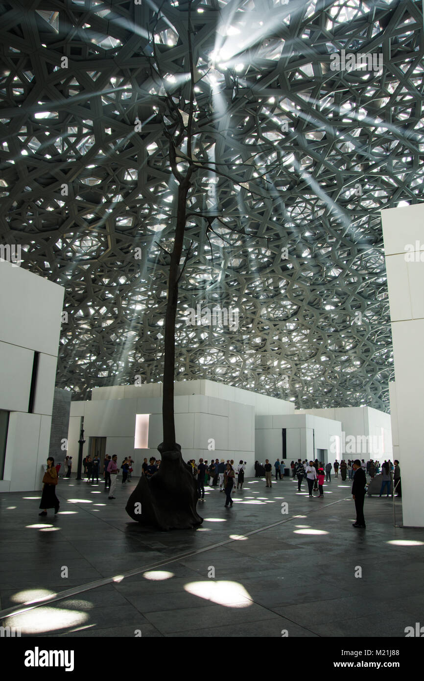 ABU DHABI, UNITED ARAB EMIRATES JANUARY 26, 2018: Lights passing through roof ceiling Louvre Abu Dhabi presenting Rain of Light design featur Stock Photo - Alamy