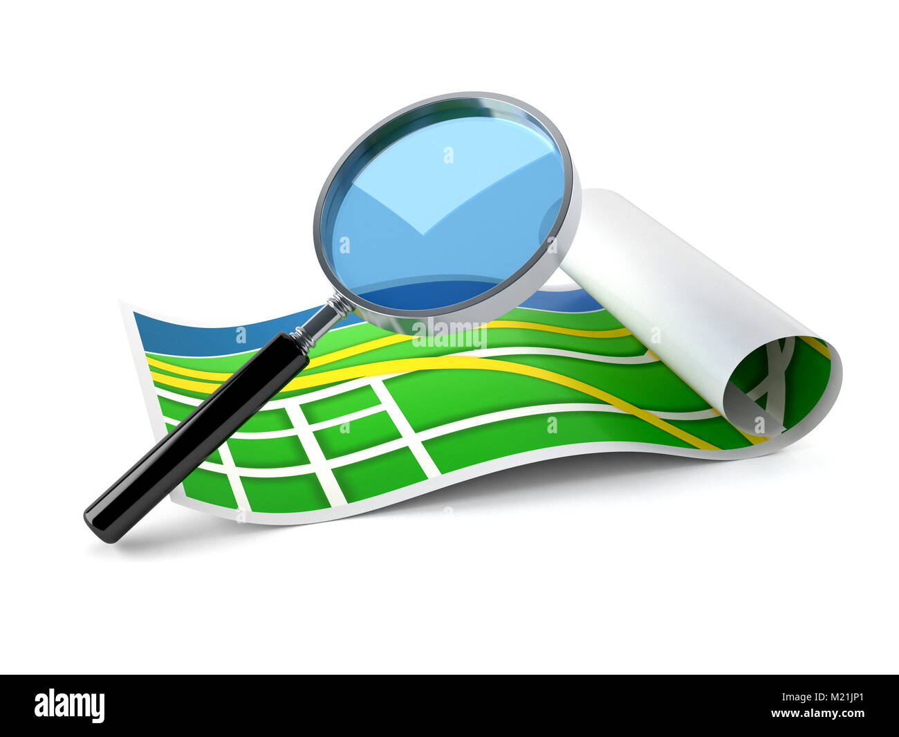 Magnifying glass with map isolated on white background Stock Photo Alamy