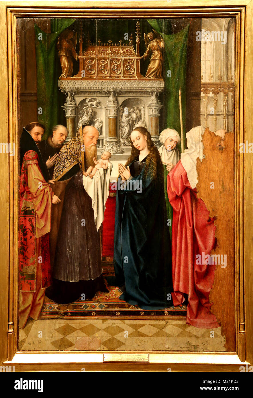 Central panel of the Presentation of the Child in the Temple. Oil on oak wood. Goswijn van der Weyden, C. 1500-1525. Stock Photo