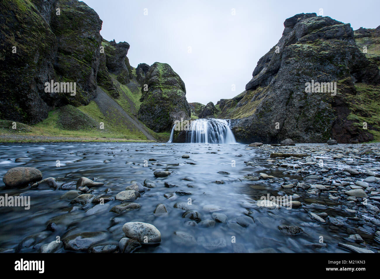 Stunning Landscape Waterfall in Iceland while travelling Stock Photo