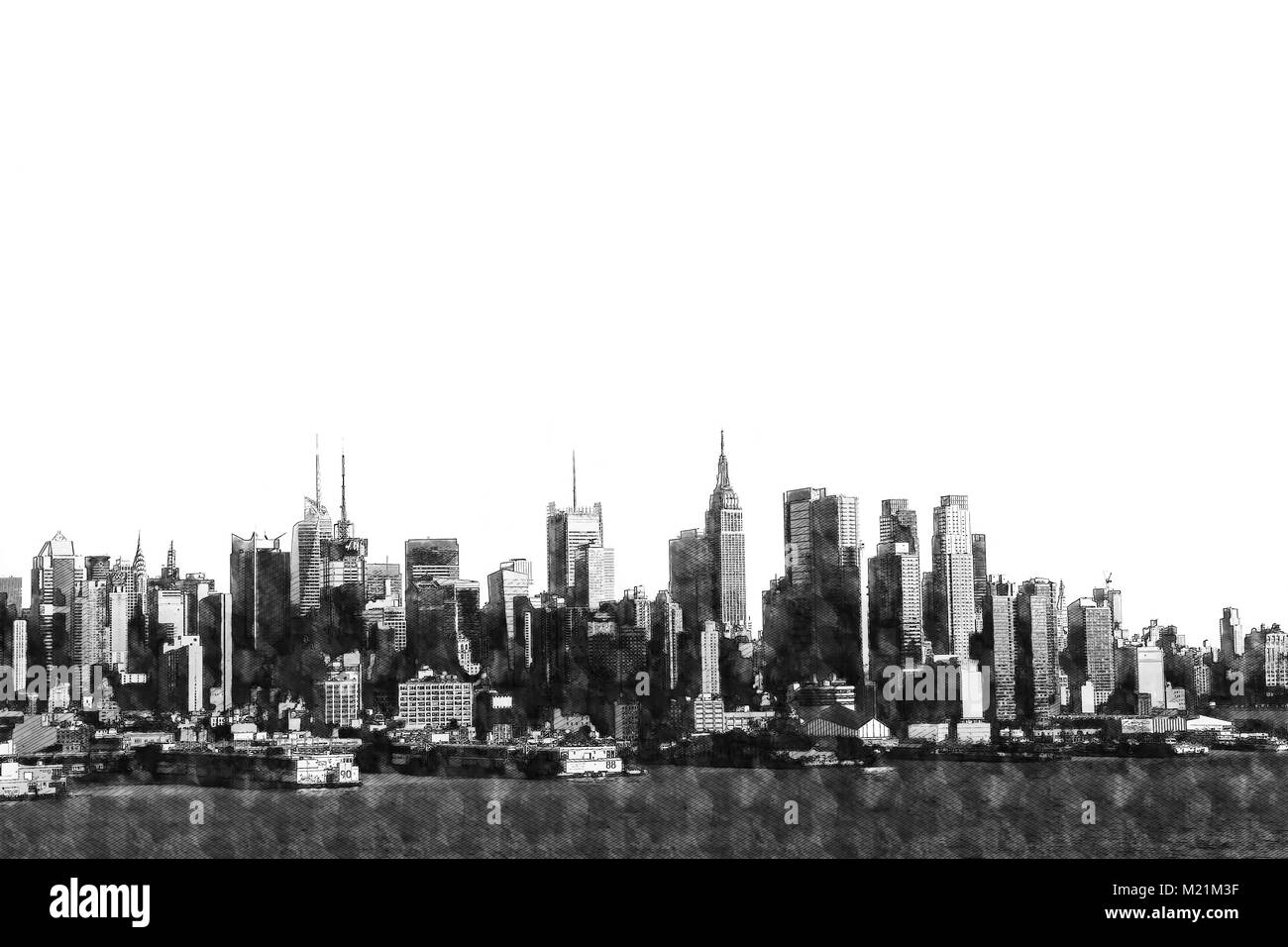 Manhattan seen from New Jersey - black and white Stock Photo