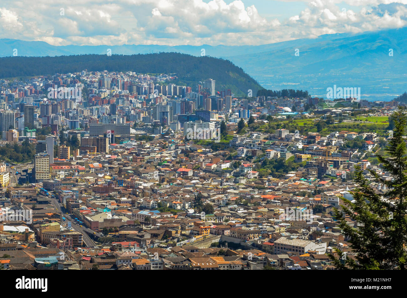 Panorama of Quito - Ecuador as seen from the Panecillo, a 200-metre-high hill of volcanic-origin Stock Photo