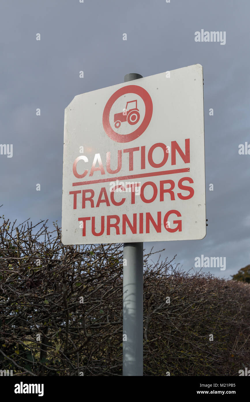 Tractor Turning sign in rural Yorkshire,UK. Stock Photo