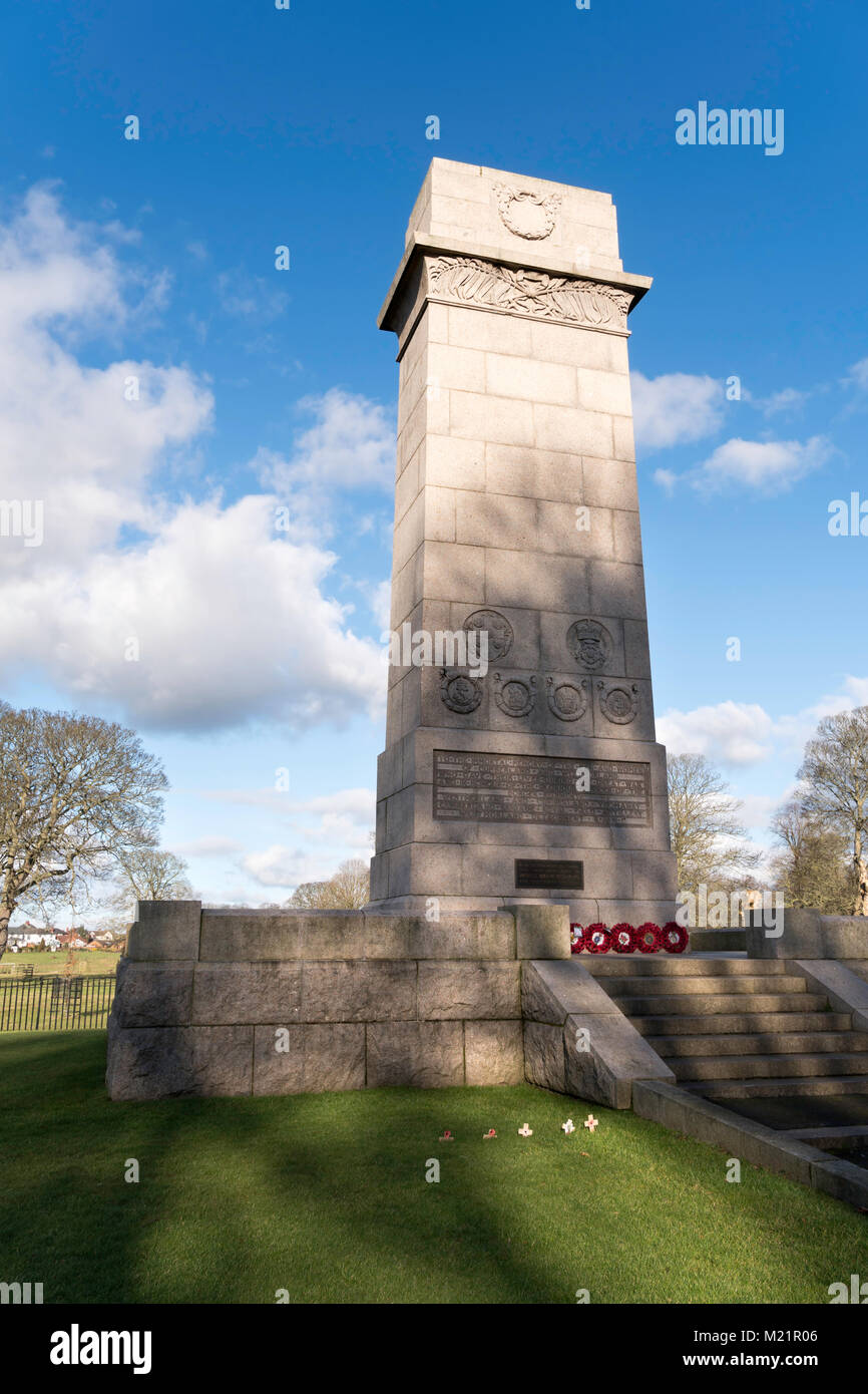 The Cumberland and Westmorland cenotaph style war memorial in Rickerby Park, Carlisle, Cumbria, England, UK Stock Photo