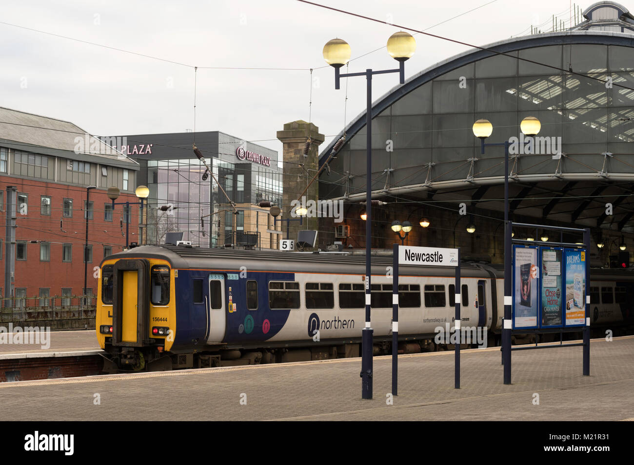 Northern Rail class 156 diesel multiple unit standing in Newcastle Central Station, north east England, UK Stock Photo