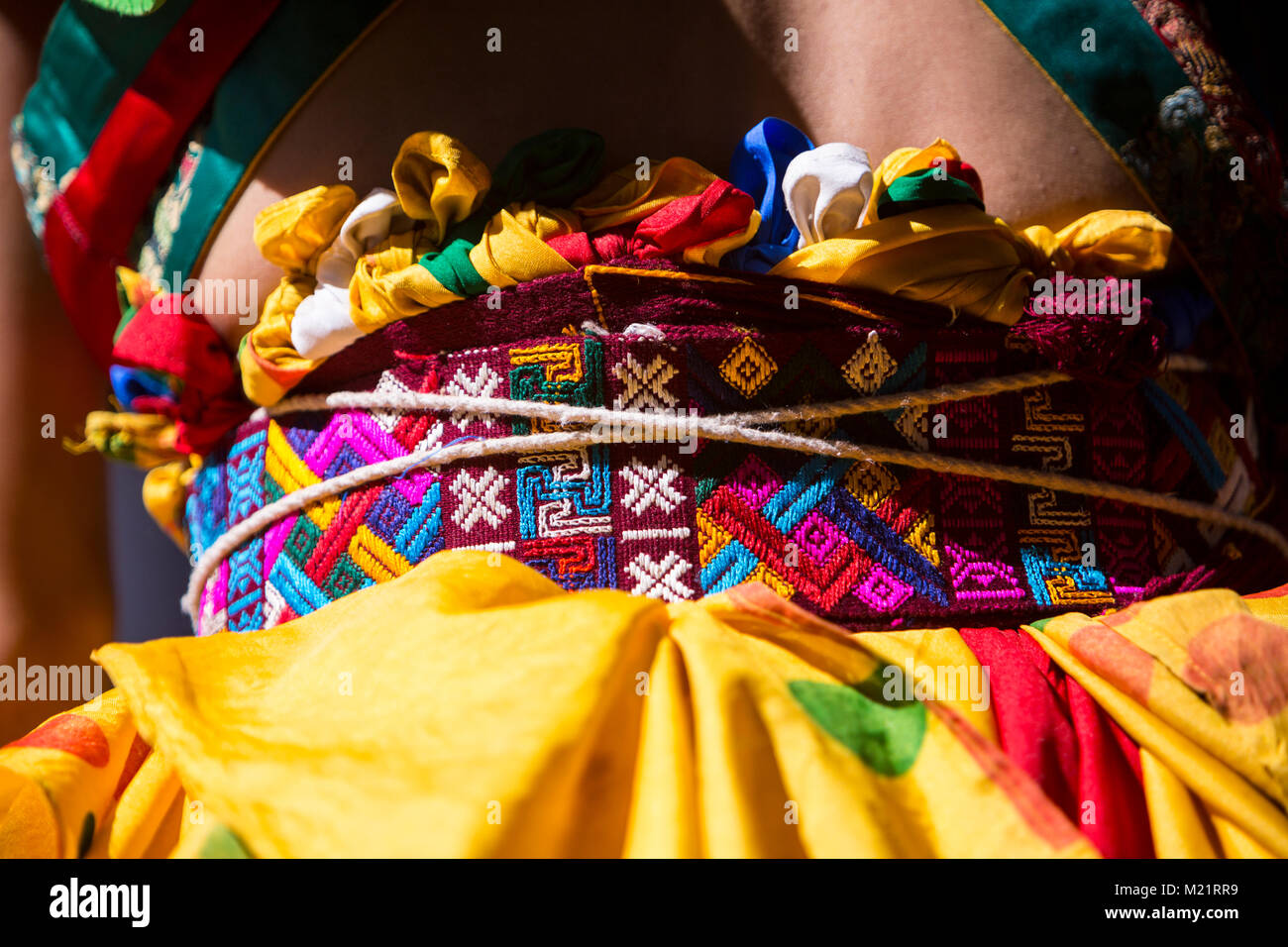 Prakhar Lhakhang, Bumthang, Bhutan.  Waistband of a   Buddhist Monk Performing a Dance in the Duechoed Religious Festival. Stock Photo