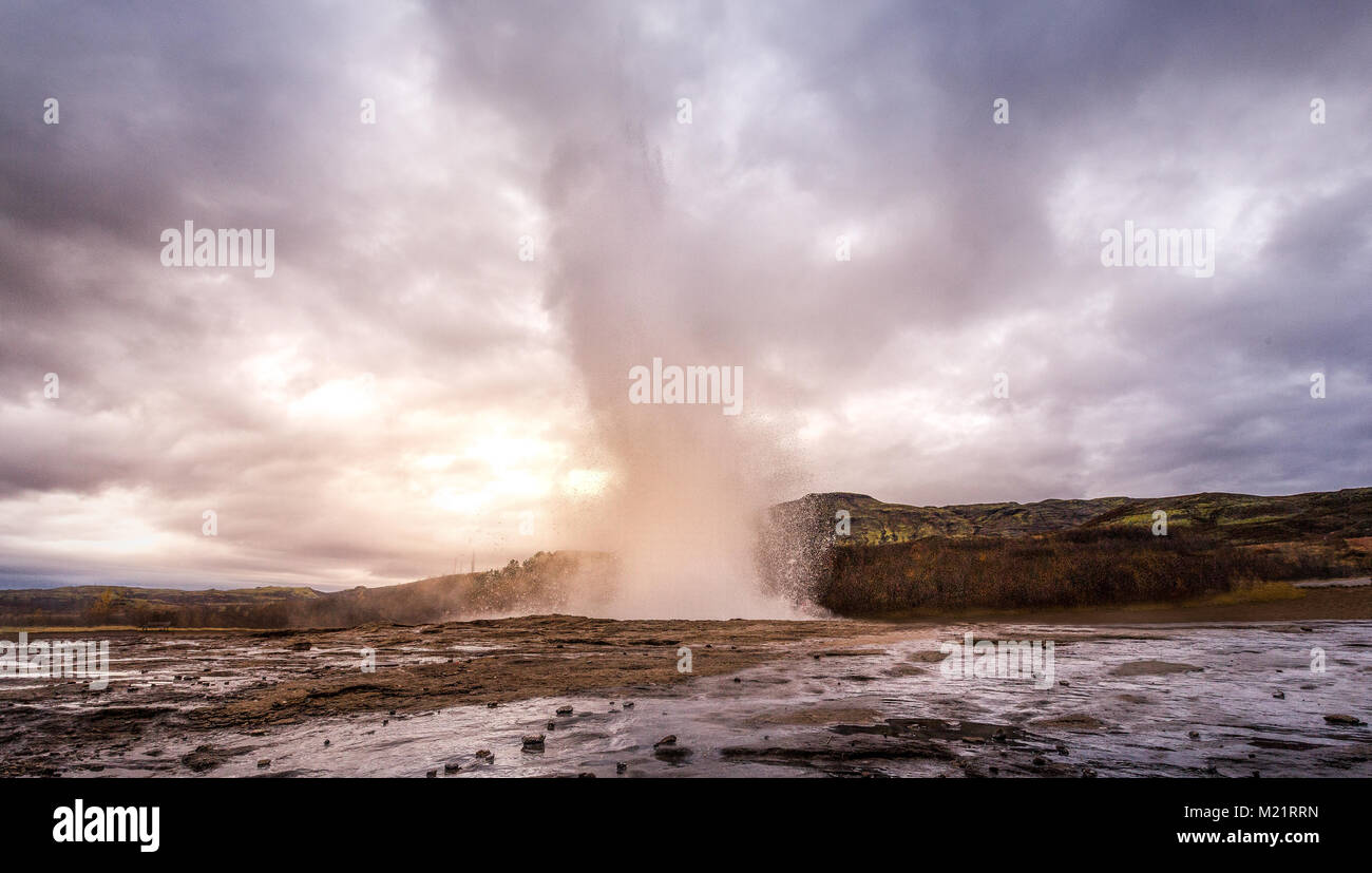 Awesome Geysir in south Iceland at s Stock Photo