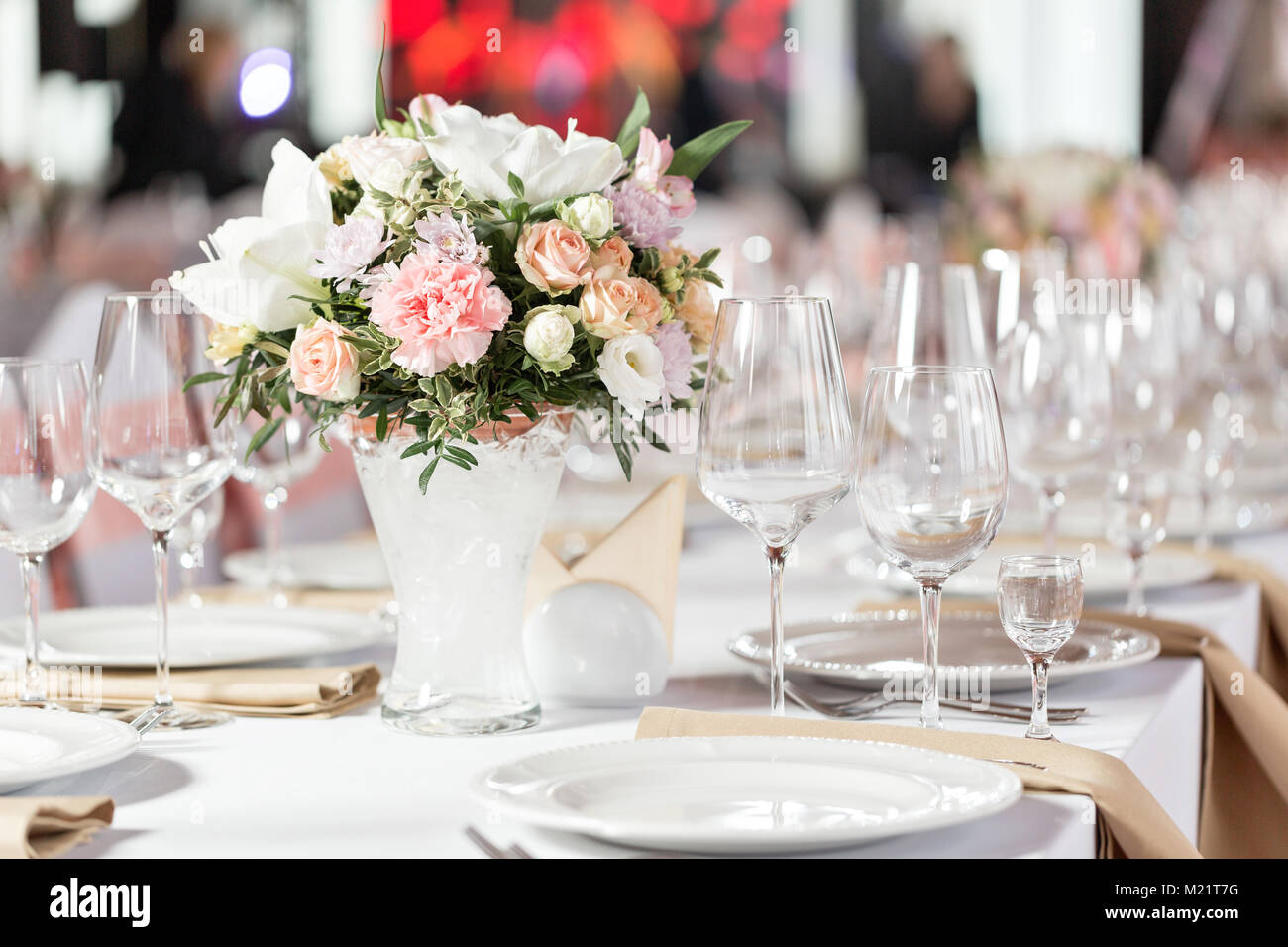 Tables set for an event party or wedding reception. luxury elegant ... Tables set for an event party or wedding reception. luxury elegant ...