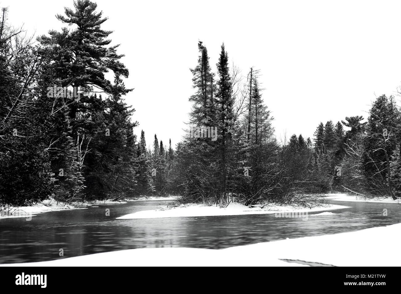 Winter at the Namekagon River near Seeley, Wisconsin, USA Stock Photo