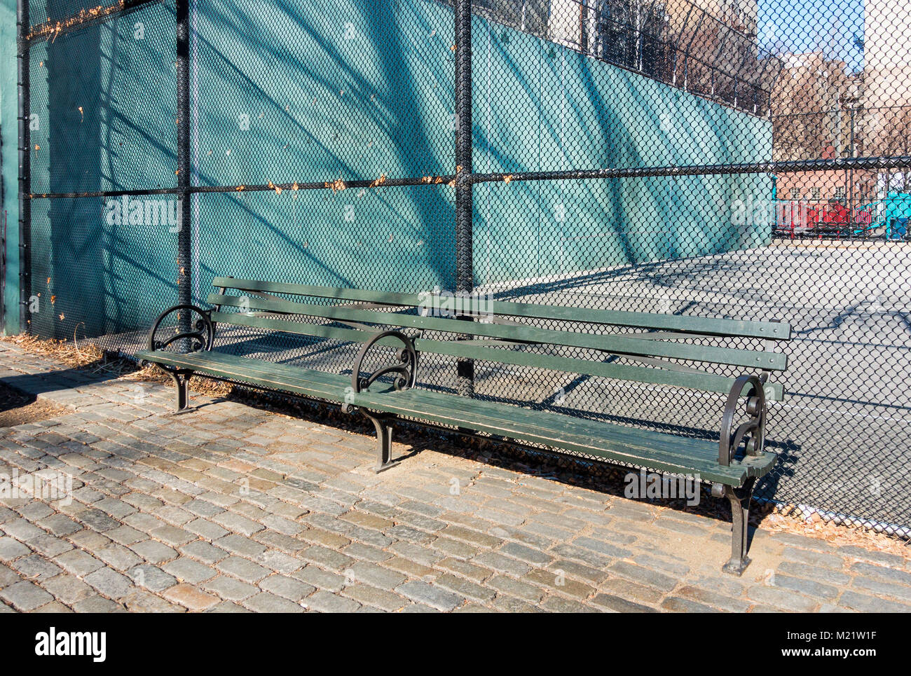 Vesuvio Playground and bench in SoHo, totally empty in the winter cold Stock Photo