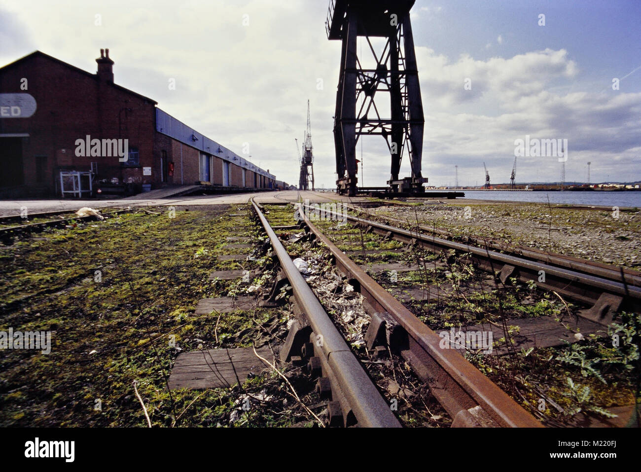 the south quay at Newport Docks Wales UK, in 1992, British Coast Docks diused railway tracks Stock Photo