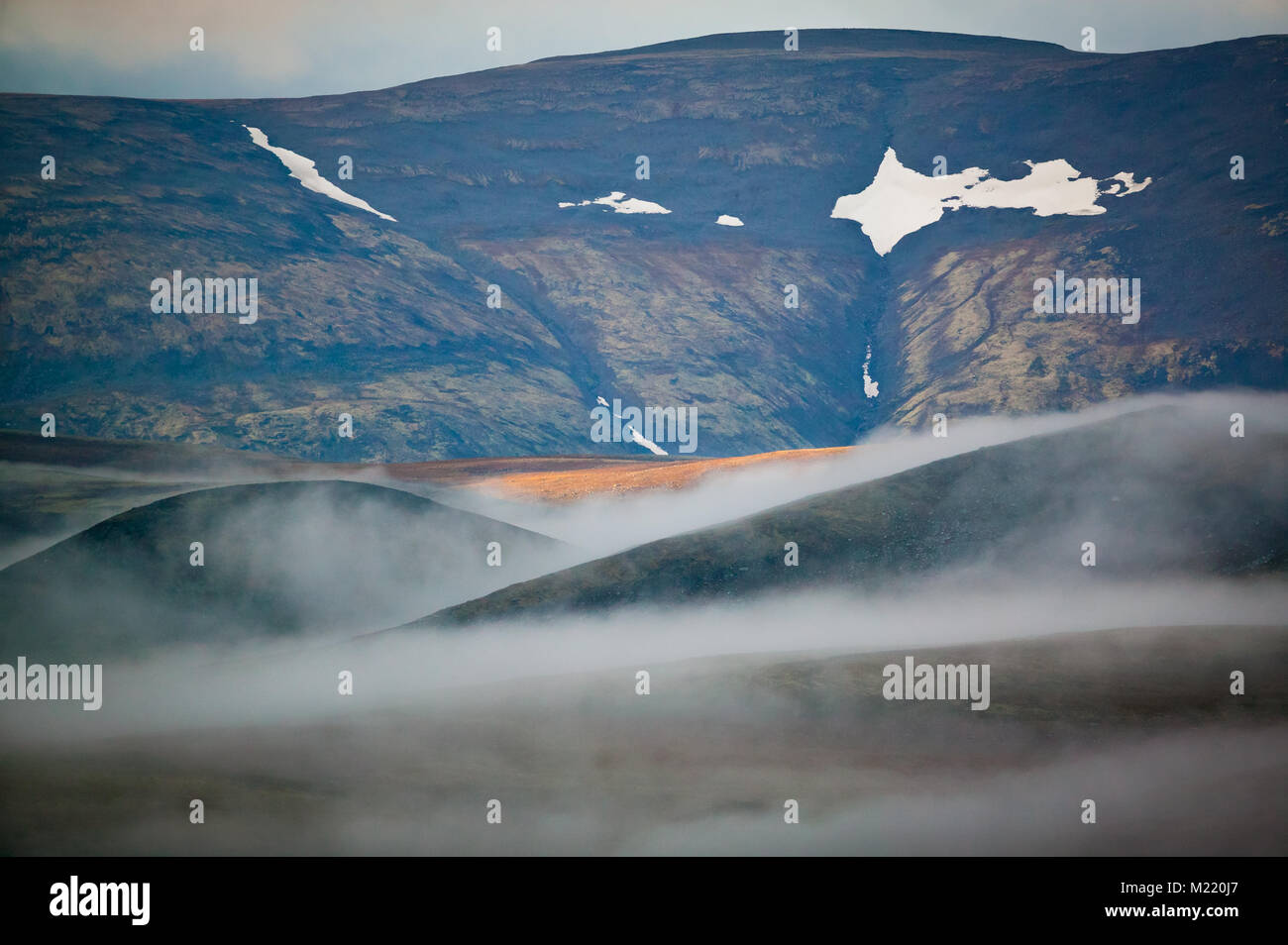 Autumn mist in Dovrefjell national park, Norway. Stock Photo