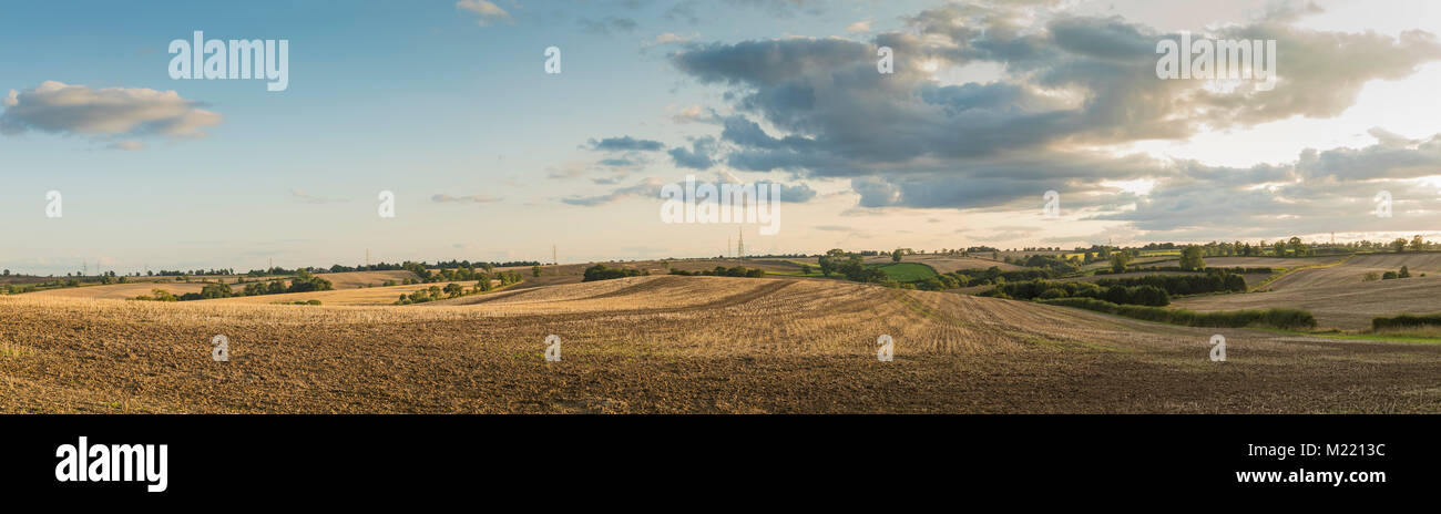 A panoramic image of Leicestershire countryside showing shape and Texture of the land shot near Tilton On The Hill, Leicestershire, England, UK. Stock Photo