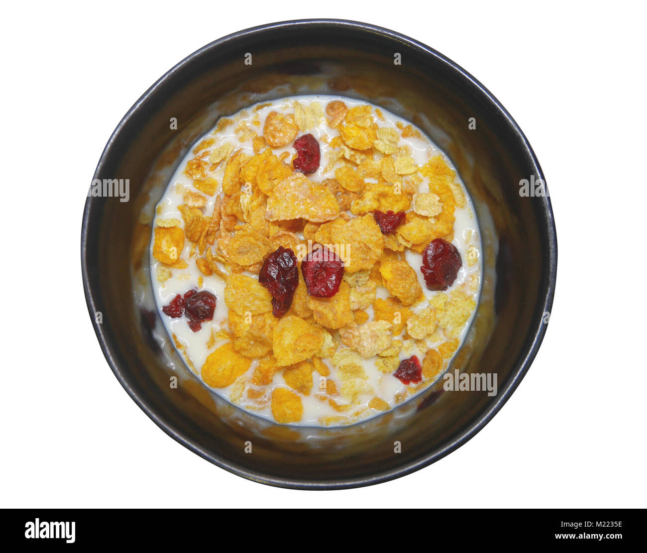Crispy and healthy organic breakfast cereal flakes with red dried