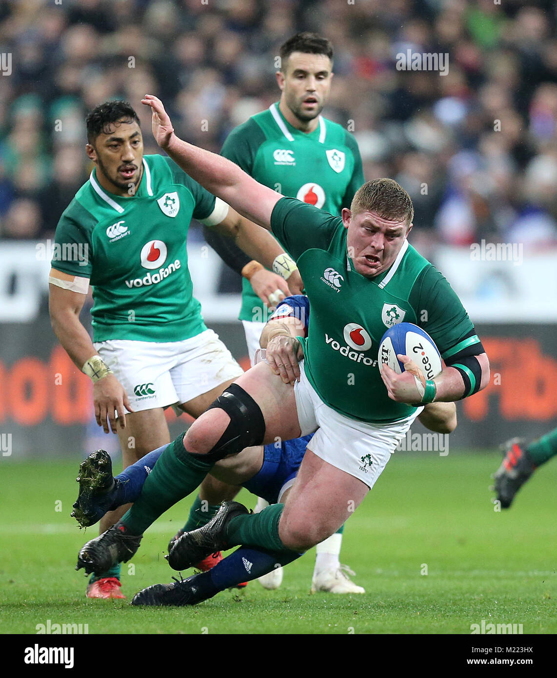 Irelands Tadhg Furlong in action during the NatWest 6 Nations match at the Stade de France, Paris Stock Photo