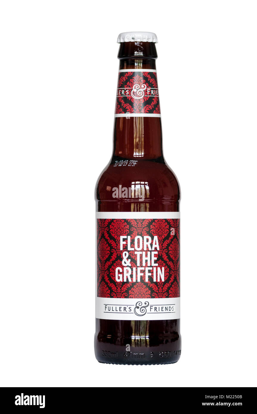 A bottle of Flora & The Griffin Red Ale produced by Fullers and the Thornbridge Brewery as part of Fullers & Friends project. SEE DESC. FOR DETAILS Stock Photo