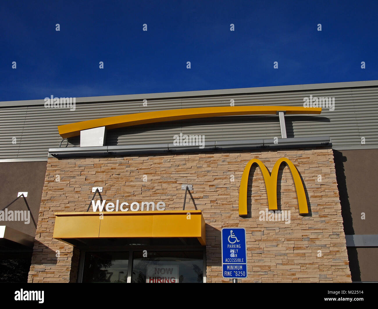 McDonald's fast food restaurant entrance, Union City, California, USA Stock Photo