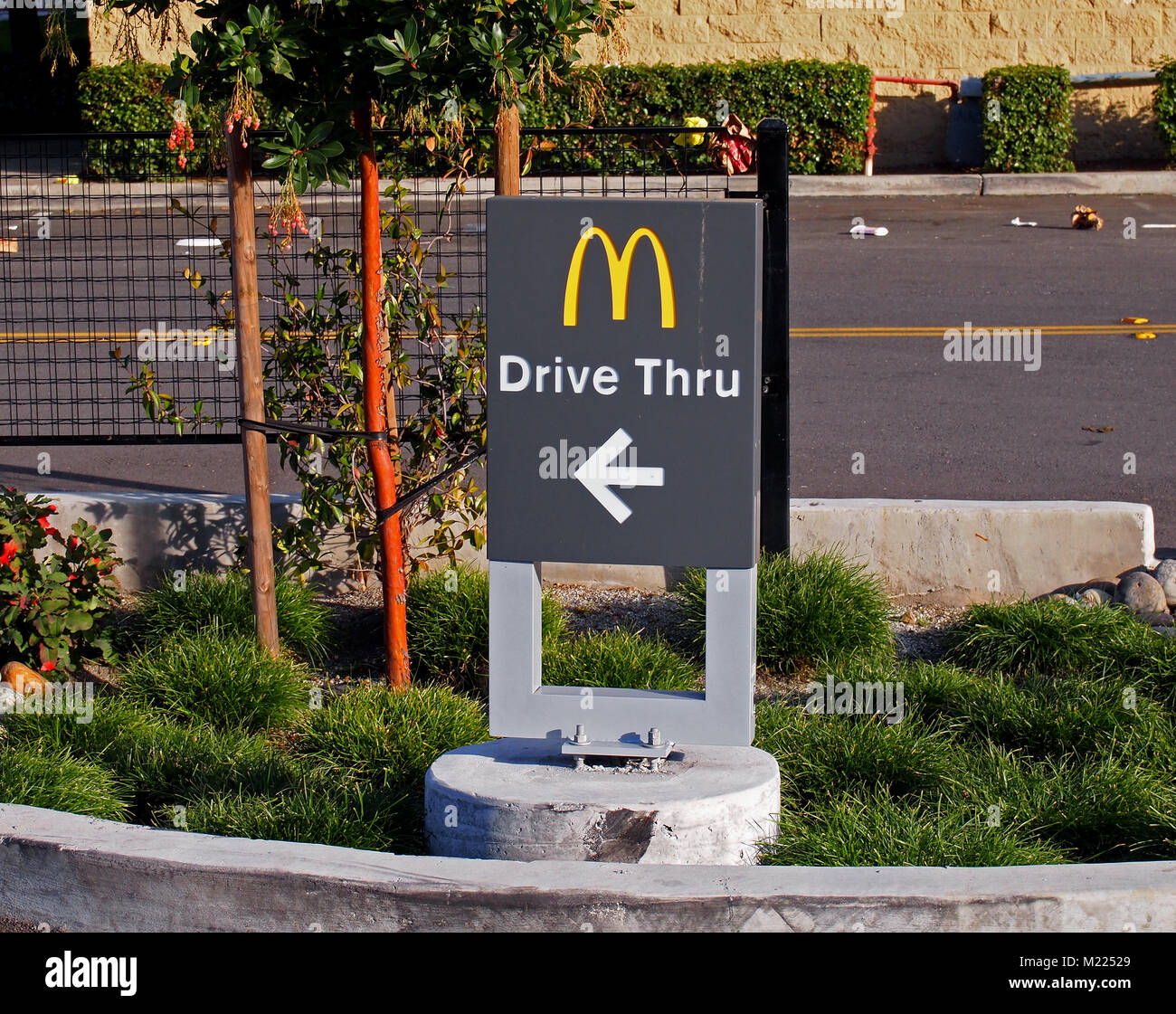 McDonald's fast food restaurant drive thru sign, Union City, California, USA Stock Photo